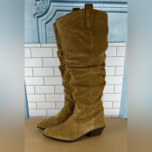 Anthropologie Boots Size:9US Tan  Scrunch Leather Suede Tall - Picture 1 of 7